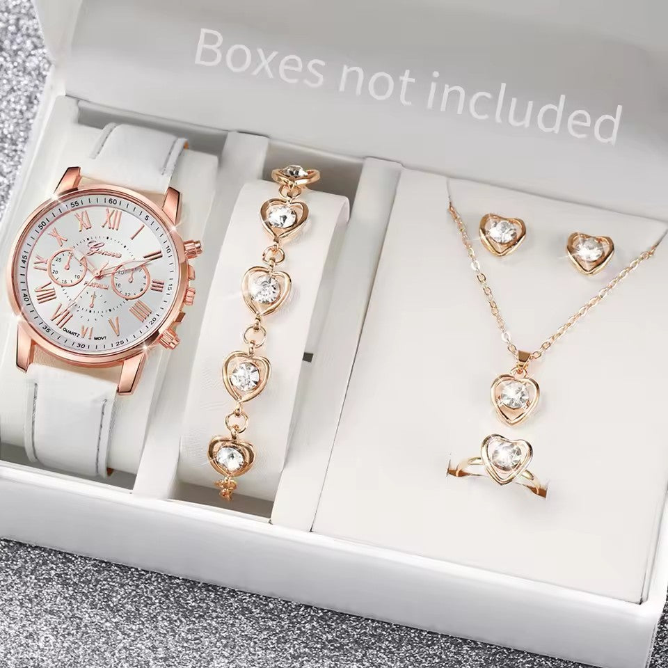 Women's Simple Belt Watch Love Jewelry Gift Suit