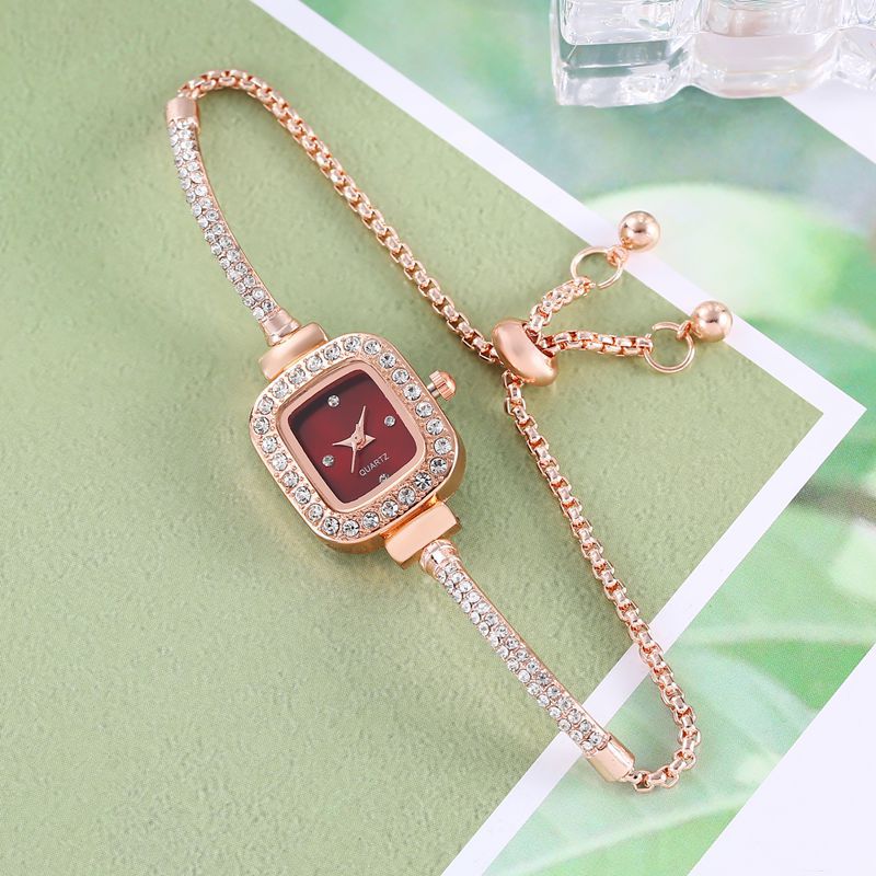 Pulling Rope Design Small Square Diamond Bracelet Watch